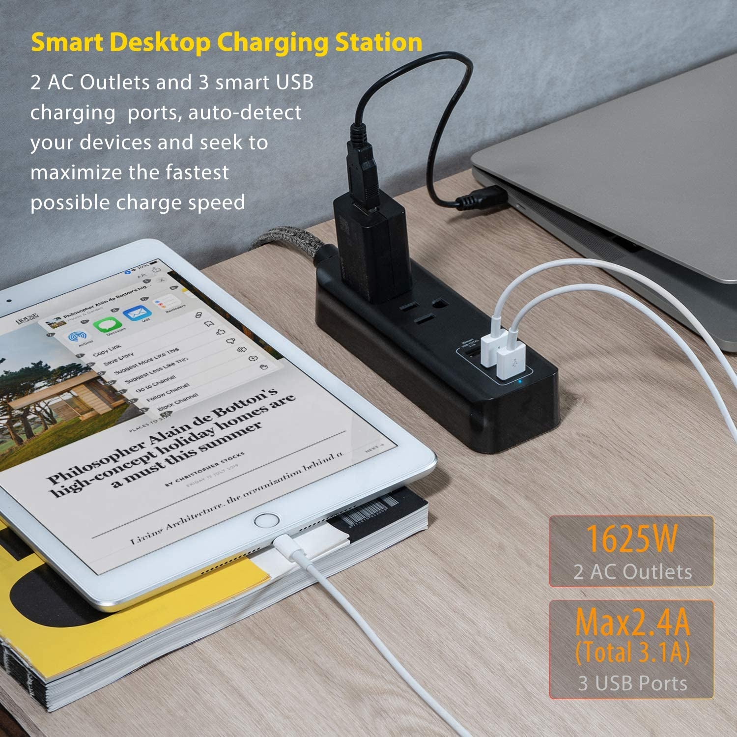 2 Pack Power Strip with USB, 2 Outlets and 3 USB Ports(3.1A, 15W) Travel Power Strip, Desktop Charging Station with 5 Ft Braided Extension Cord, Flat Plug for Cruise, Home and Office, ETL Listed